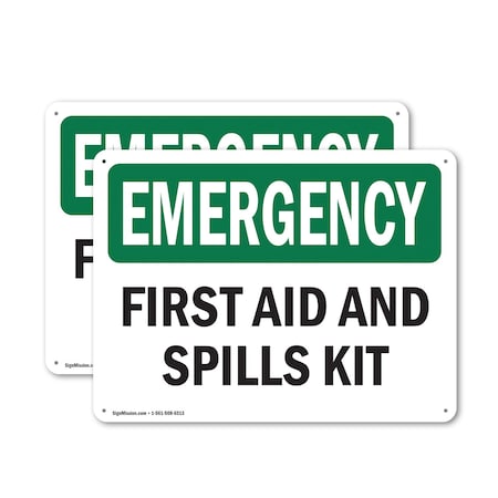 Signmission First Aid And Spills Kit, 24 in W x Rectangle, Plastic OS-2PACK-EM-P-1824-L-10367